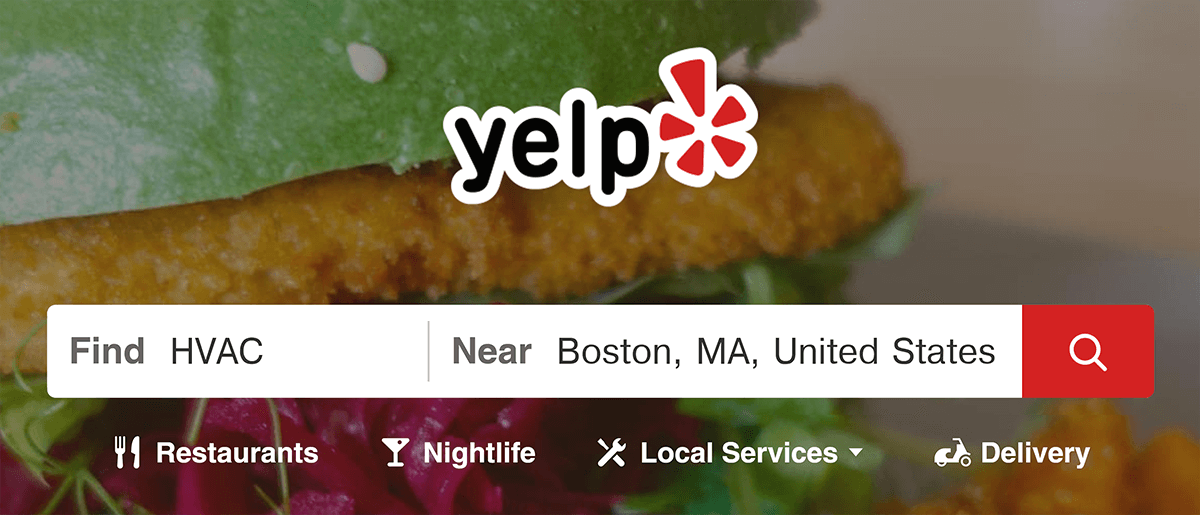 Yelp 搜索波士顿附近的 HVAC