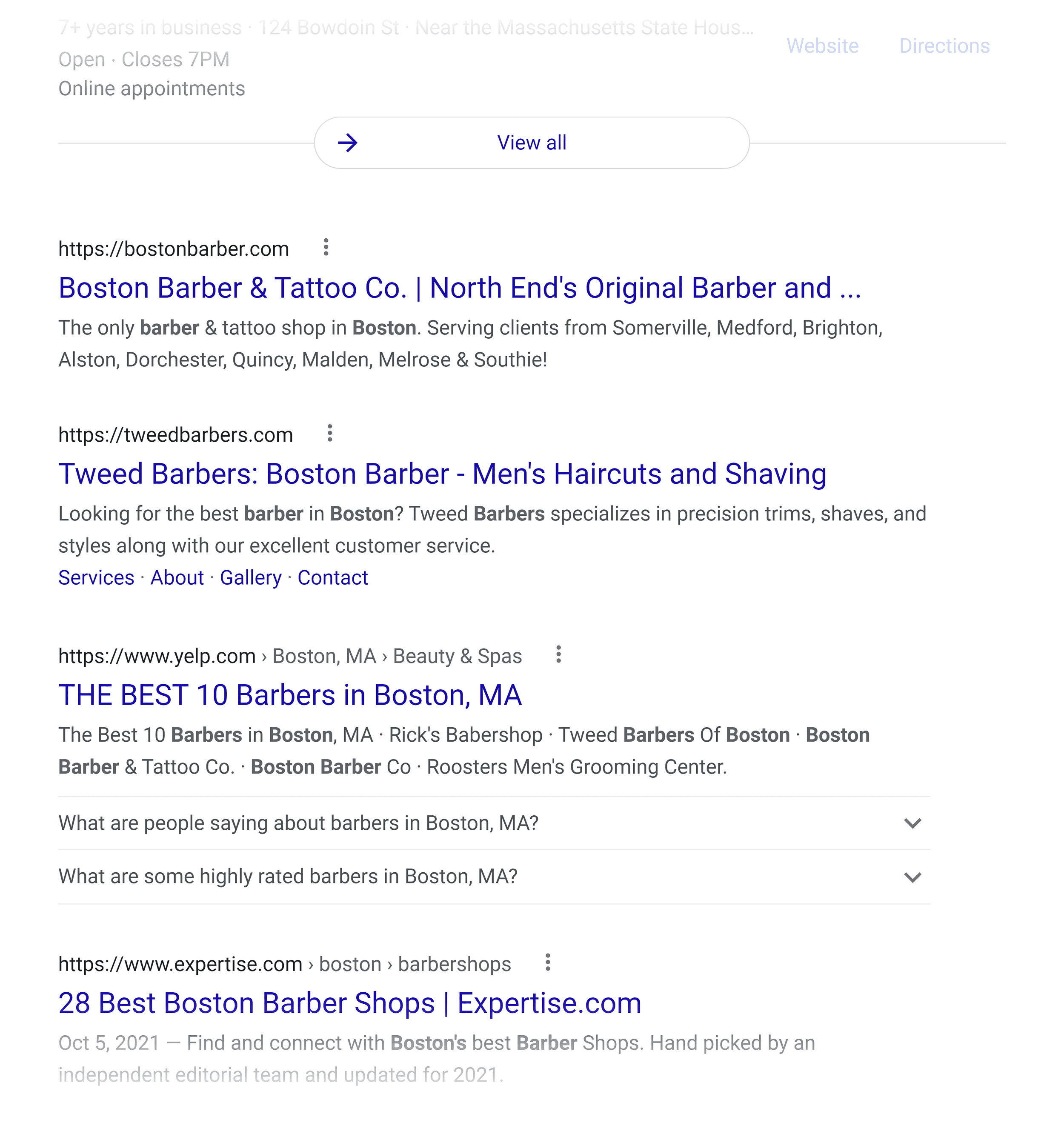 Google SERP – 地图包下的正常结果