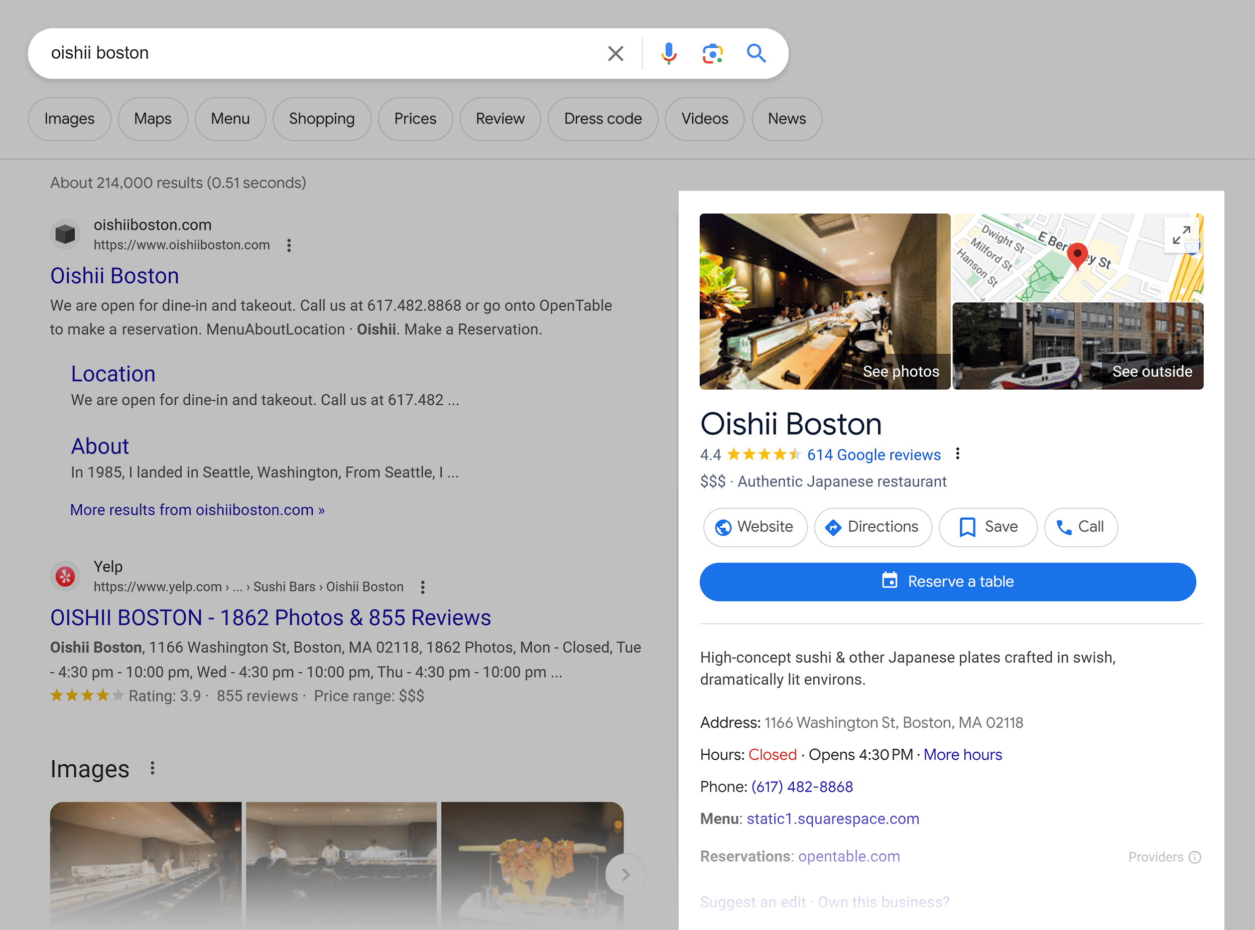 Google SERP – Oishii 波士顿