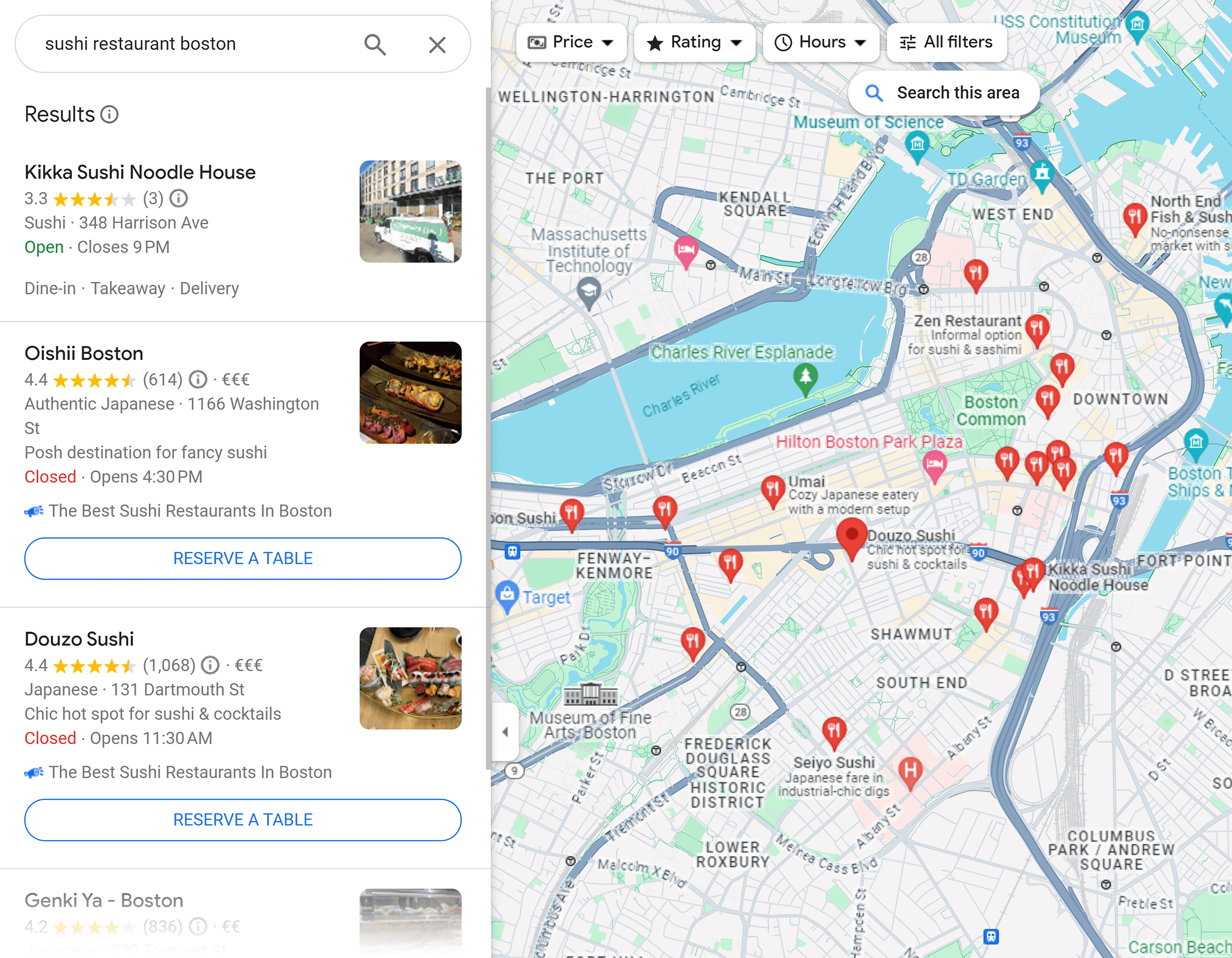 Google 地图 – 搜索 – 寿司餐厅